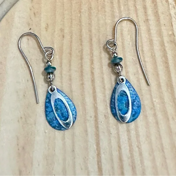 Silver Blue Turquoise Earrings with Elegant Design - Picture 2 of 3